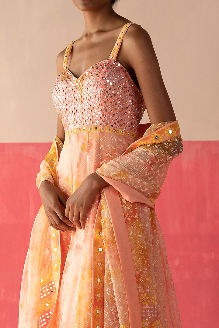 Pink & Orange Embroidered Wedding Anarkali Set by Surbhi Gupta at Pernia's Pop Up Shop