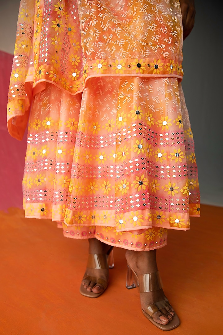 Pink & Orange Embroidered Wedding Anarkali Set by Surbhi Gupta at Pernia's Pop Up Shop