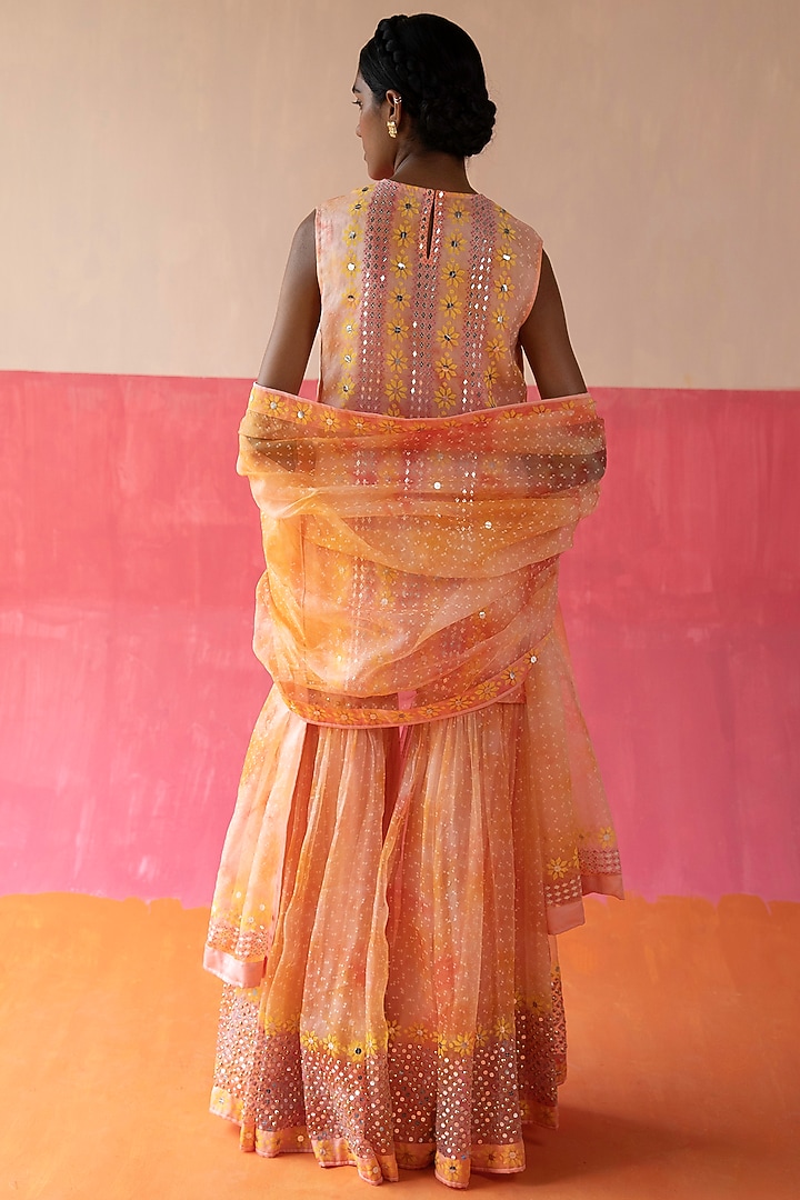 Pink & Orange Organza Printed Wedding Sharara Set by Surbhi Gupta at Pernia's Pop Up Shop