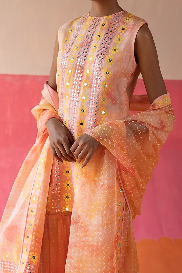 Pink & Orange Organza Printed Wedding Sharara Set by Surbhi Gupta at Pernia's Pop Up Shop