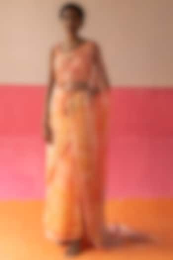 Pink & Orange Embroidered Saree Set by Surbhi Gupta