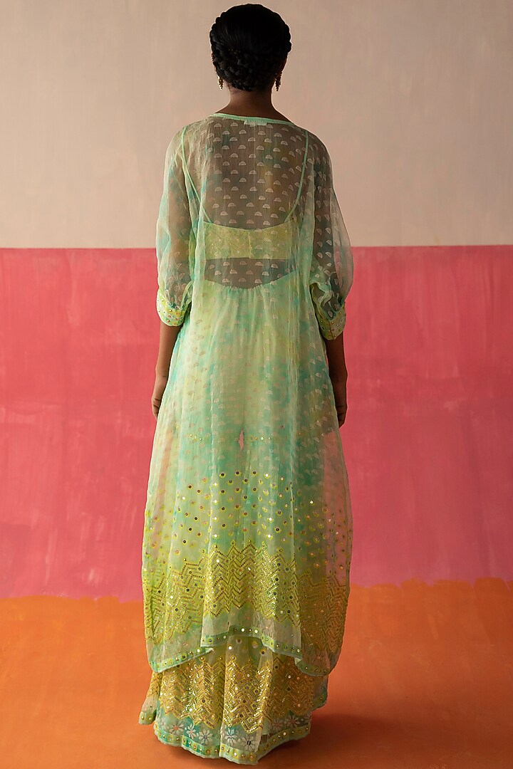 Yellow & Green Embroidered Jacket Set by Surbhi Gupta at Pernia's Pop Up Shop