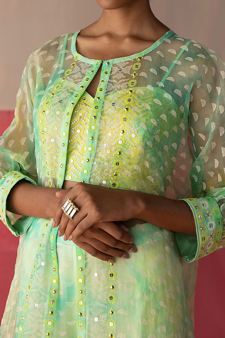 Yellow & Green Embroidered Jacket Set by Surbhi Gupta at Pernia's Pop Up Shop