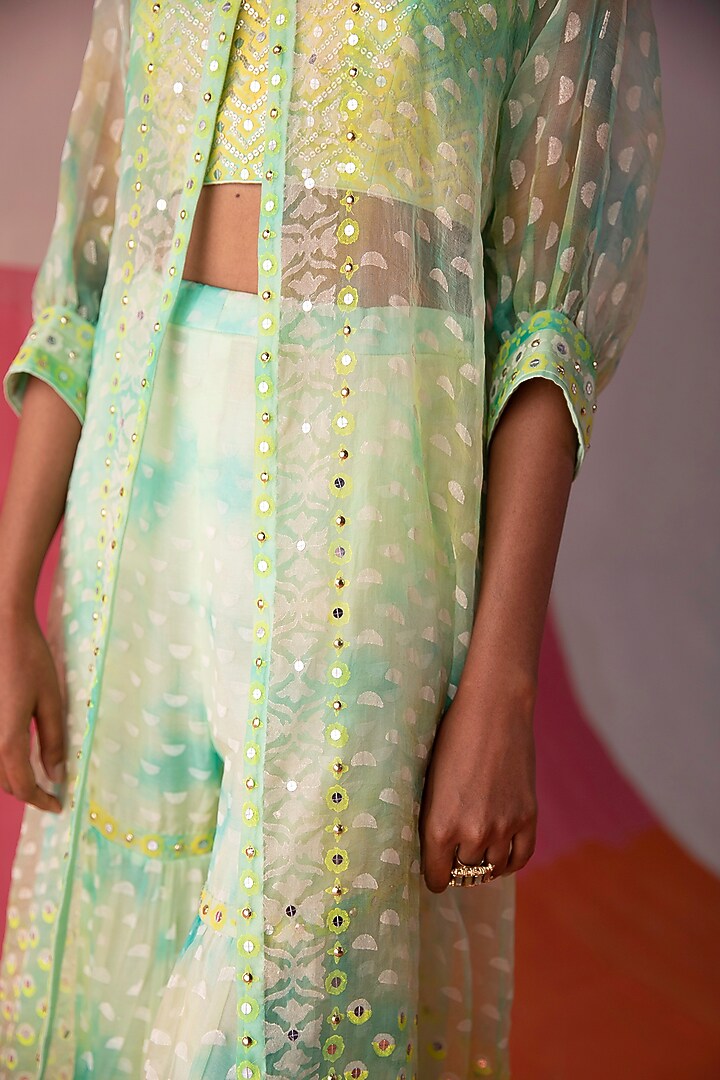 Yellow & Green Embroidered Jacket Set by Surbhi Gupta at Pernia's Pop Up Shop