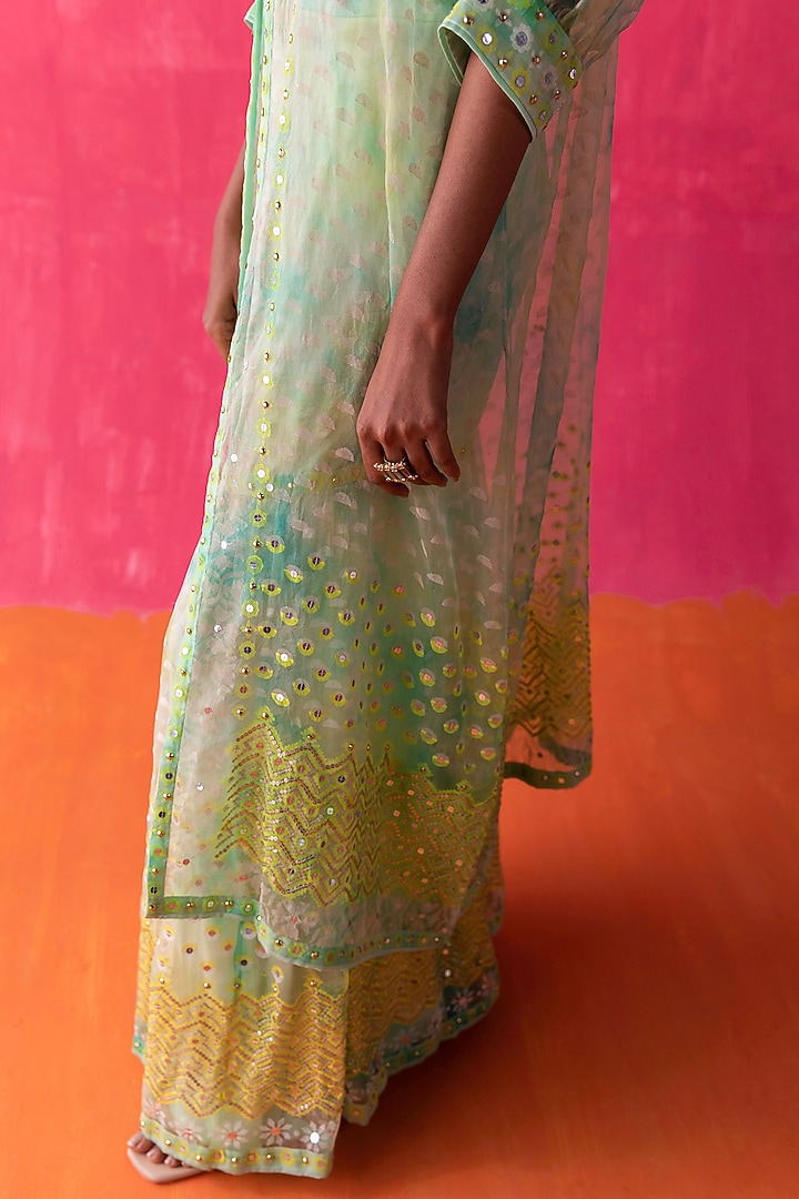 Yellow & Green Embroidered Jacket Set by Surbhi Gupta at Pernia's Pop Up Shop