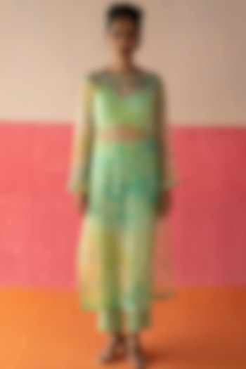 Yellow & Green Embroidered Kurta Set by Surbhi Gupta at Pernia's Pop Up Shop
