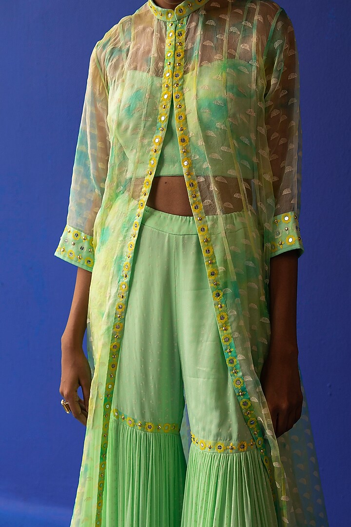 Yellow & Green Printed Jacket Set by Surbhi Gupta at Pernia's Pop Up Shop