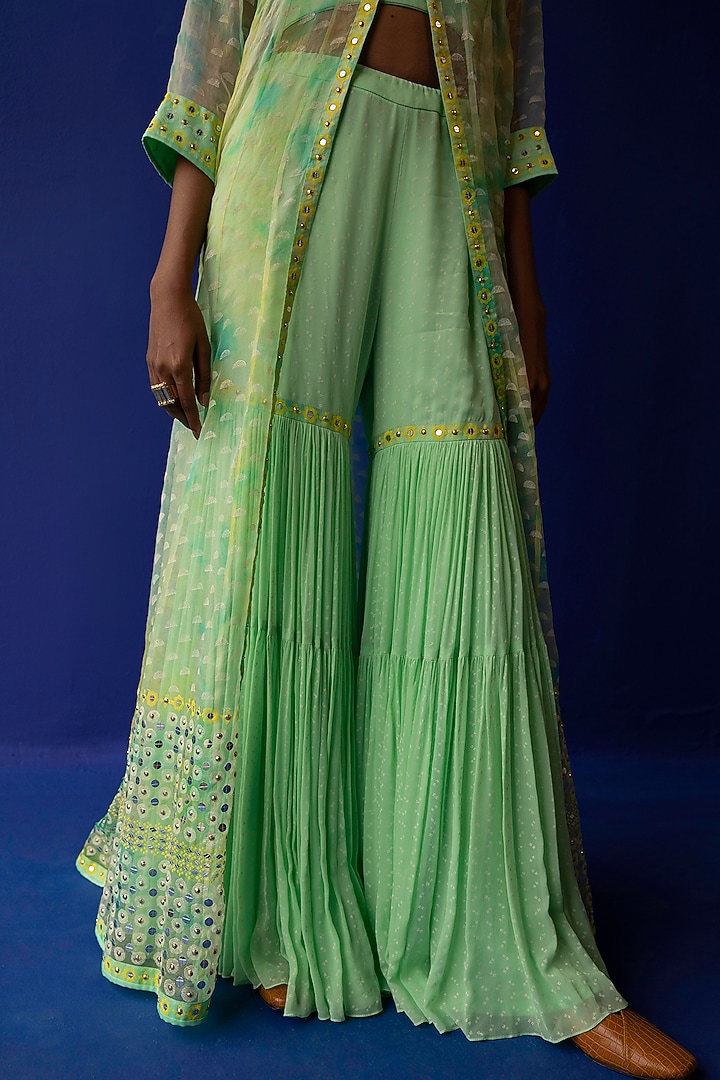 Yellow & Green Printed Jacket Set by Surbhi Gupta at Pernia's Pop Up Shop