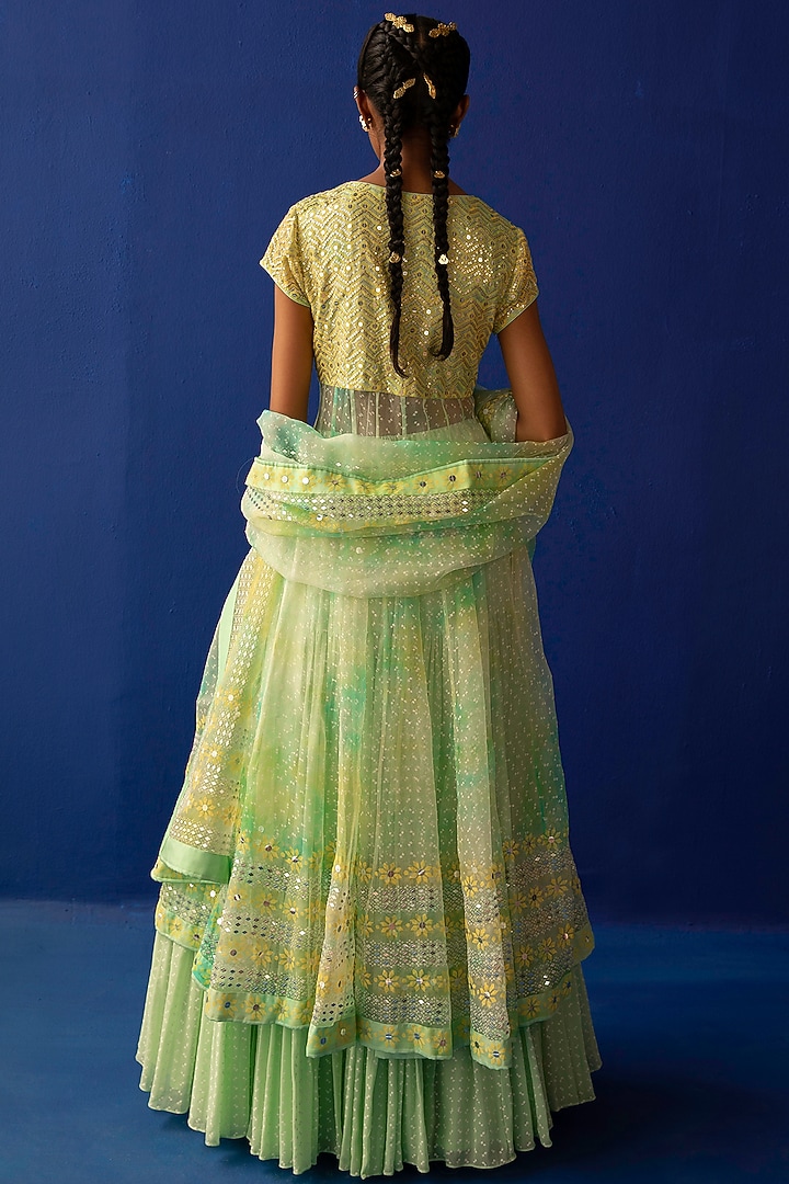 Yellow & Green Embroidered Wedding Anarkali Set by Surbhi Gupta at Pernia's Pop Up Shop