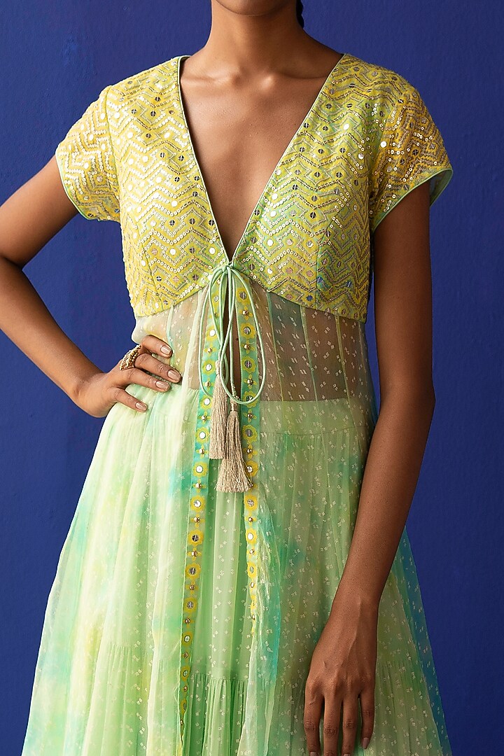 Yellow & Green Embroidered Wedding Anarkali Set by Surbhi Gupta at Pernia's Pop Up Shop