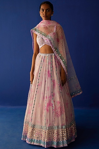 Lilac & Fuchsia Embroidered Lehenga Set by Surbhi Gupta