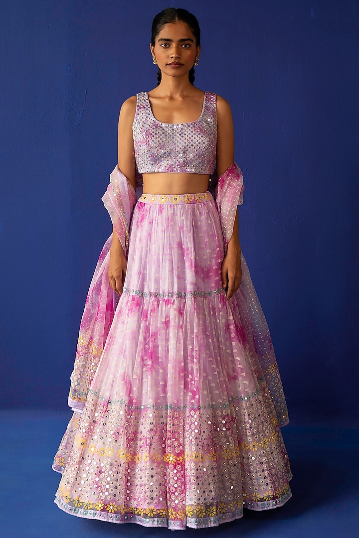 Lilac & Fuchsia Lehenga Set With Embroidery by Surbhi Gupta