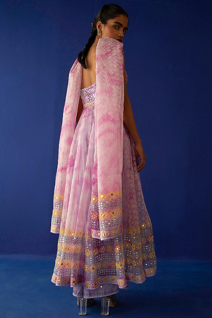 Lilac & Fuchsia Embroidered Wedding Anarkali Set by Surbhi Gupta at Pernia's Pop Up Shop