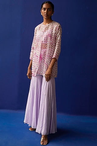 Lilac & Fuchsia Printed Sharara Set by Surbhi Gupta