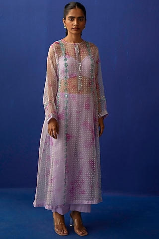 Lilac & Fuchsia Printed Kurta Set by Surbhi Gupta