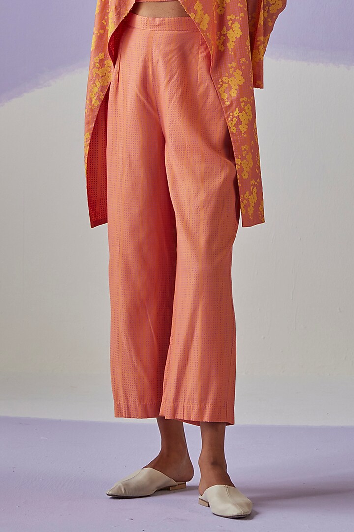 Coral Cotton Silk Block Printed Jacket Set by Surbhi Gupta at Pernia's Pop Up Shop