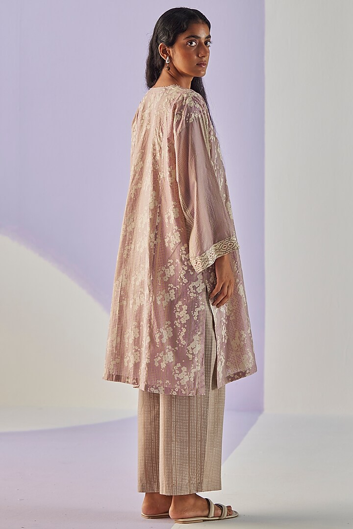 Grey Cotton Silk Block Printed Kurta Set by Surbhi Gupta at Pernia's Pop Up Shop