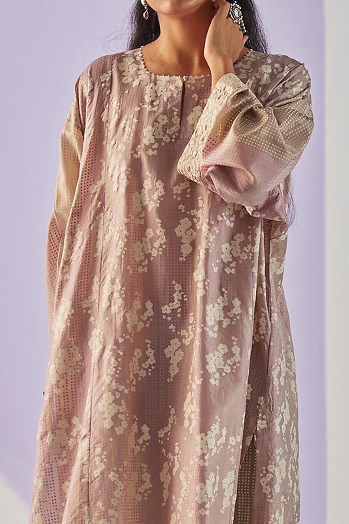 Grey Cotton Silk Block Printed Kurta Set by Surbhi Gupta at Pernia's Pop Up Shop