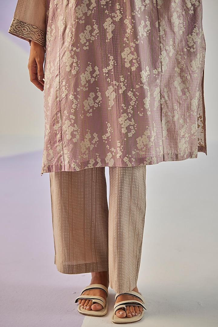 Grey Cotton Silk Block Printed Kurta Set by Surbhi Gupta at Pernia's Pop Up Shop