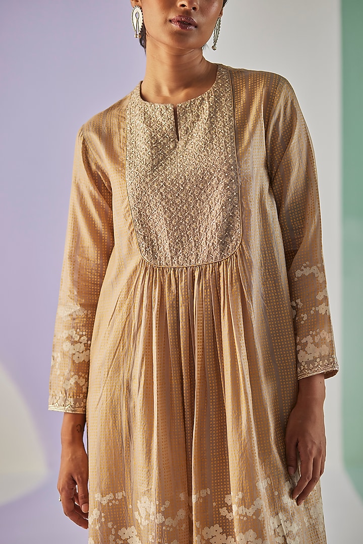 Grey Cotton Silk Block Printed Kurta Set by Surbhi Gupta at Pernia's Pop Up Shop