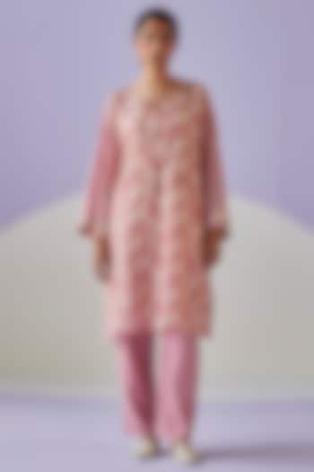 Pink Cotton Silk Block Printed Kurta Set by Surbhi Gupta at Pernia's Pop Up Shop