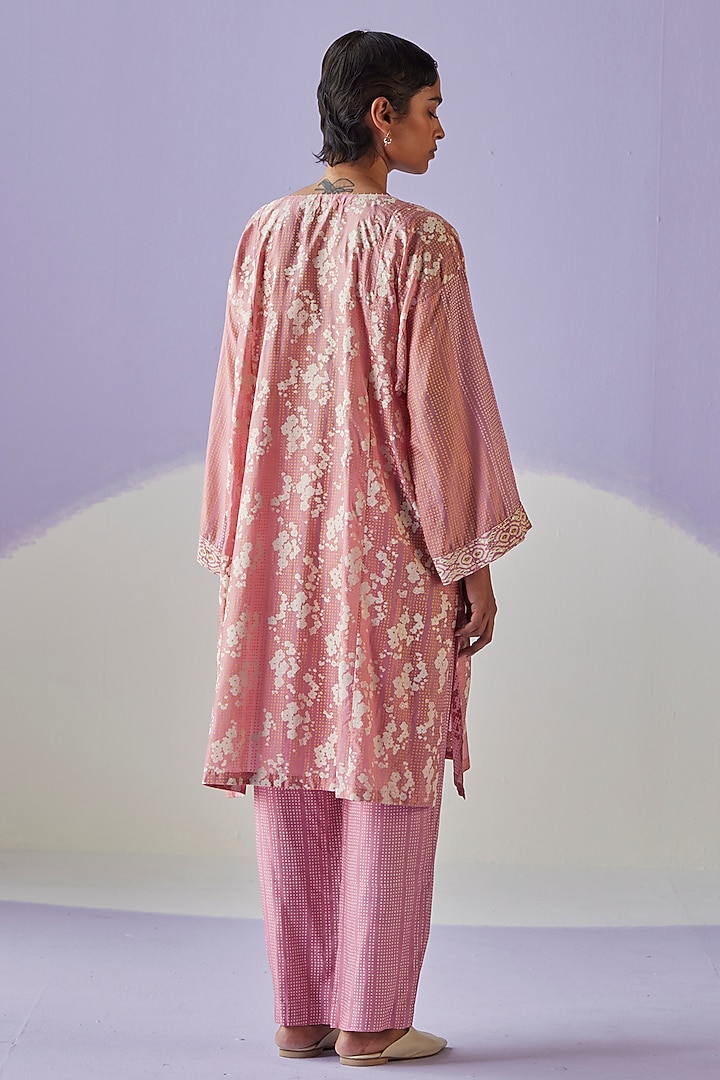 Pink Cotton Silk Block Printed Kurta Set by Surbhi Gupta at Pernia's Pop Up Shop