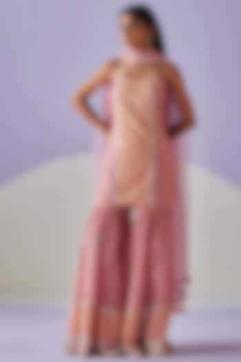 Pink Cotton Silk Block Printed Gathered Wedding Sharara Set by Surbhi Gupta at Pernia's Pop Up Shop