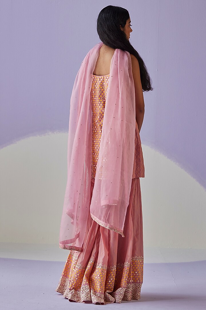 Pink Cotton Silk Block Printed Gathered Wedding Sharara Set by Surbhi Gupta at Pernia's Pop Up Shop
