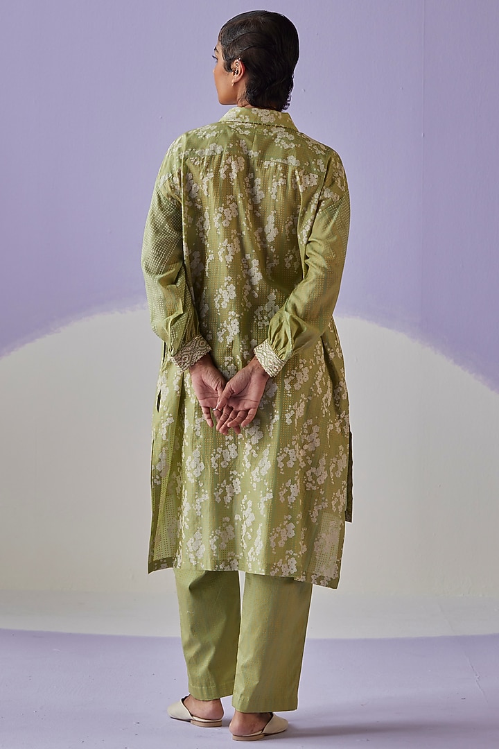 Green Cotton Silk Block Printed Co-Ord Set by Surbhi Gupta at Pernia's Pop Up Shop