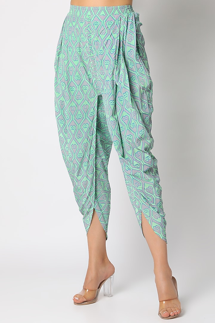 Mint Green Block Printed & Hand Embellished Wedding Anarkali Set by Surbhi Gupta at Pernia's Pop Up Shop