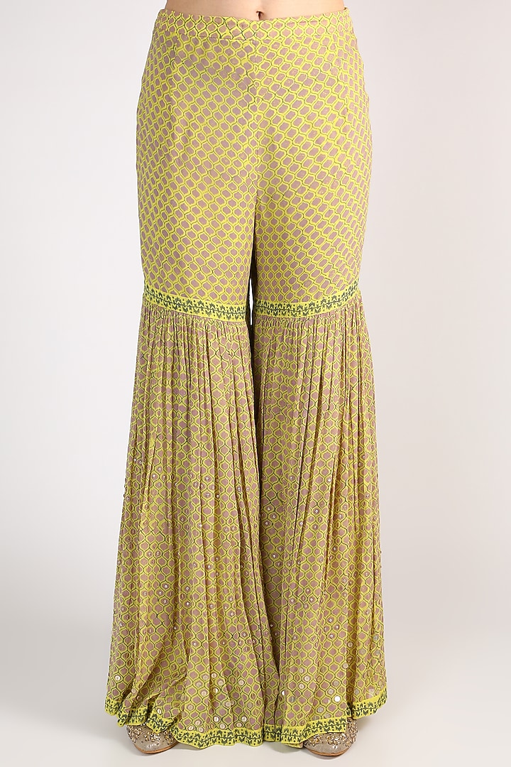 Lime Yellow Block Printed Wedding Sharara Set by Surbhi Gupta at Pernia's Pop Up Shop