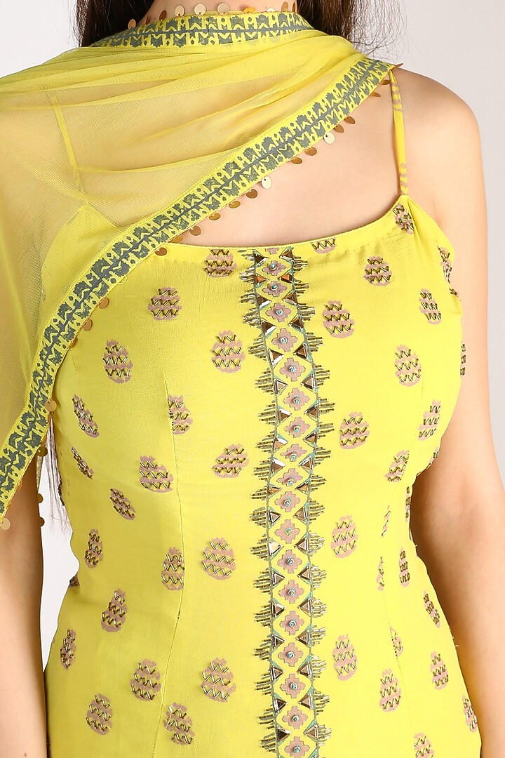 Lime Yellow Block Printed Wedding Sharara Set by Surbhi Gupta at Pernia's Pop Up Shop