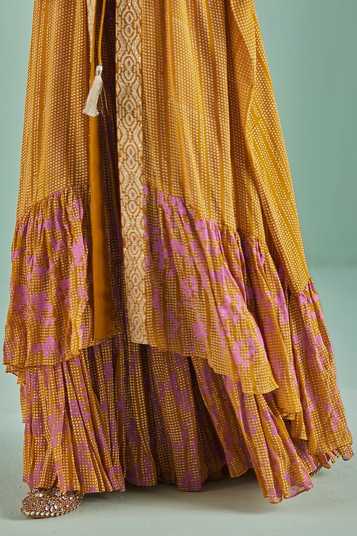 Ochre Bamboo Georgette Printed & Embroidered Wedding Sharara Set by Surbhi Gupta at Pernia's Pop Up Shop