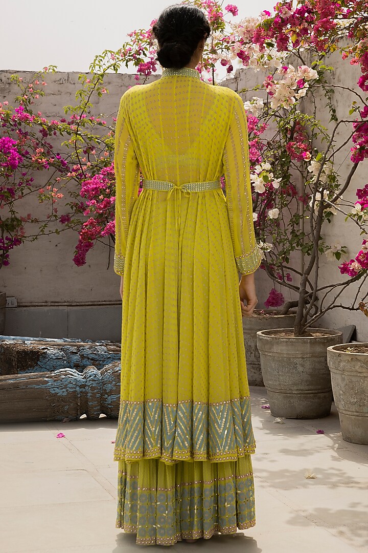 Lime Green Embroidered Sharara Set by Surbhi Gupta at Pernia's Pop Up Shop