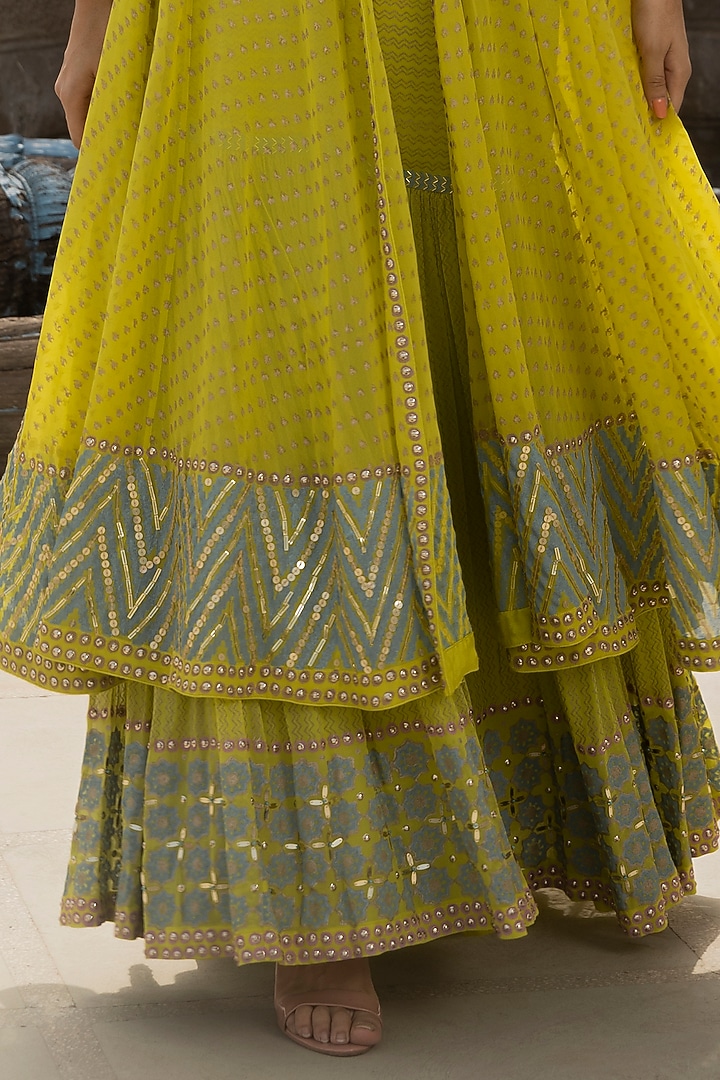 Lime Green Embroidered Sharara Set by Surbhi Gupta at Pernia's Pop Up Shop