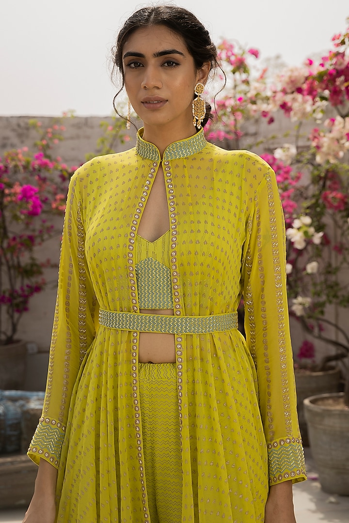 Lime Green Embroidered Sharara Set by Surbhi Gupta at Pernia's Pop Up Shop