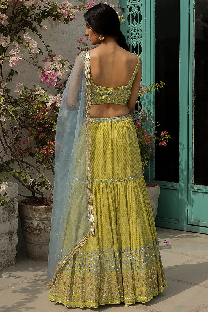 Lime Green Embroidered Wedding Lehenga Set by Surbhi Gupta at Pernia's Pop Up Shop