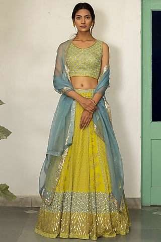 Lime Green Sequins Embroidered Lehenga Set by Surbhi Gupta