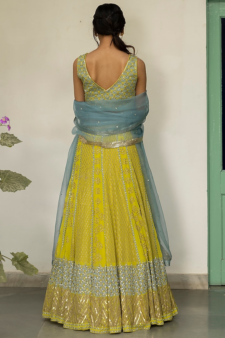 Lime Green Sequins Embroidered Wedding Lehenga Set by Surbhi Gupta at Pernia's Pop Up Shop