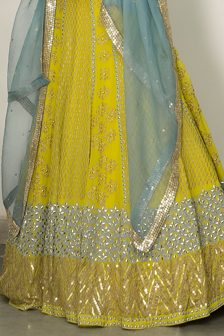 Lime Green Sequins Embroidered Wedding Lehenga Set by Surbhi Gupta at Pernia's Pop Up Shop