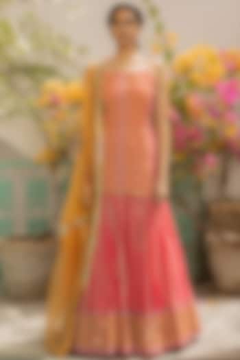 Pink Embellished Tiered Wedding Lehenga Set by Surbhi Gupta at Pernia's Pop Up Shop
