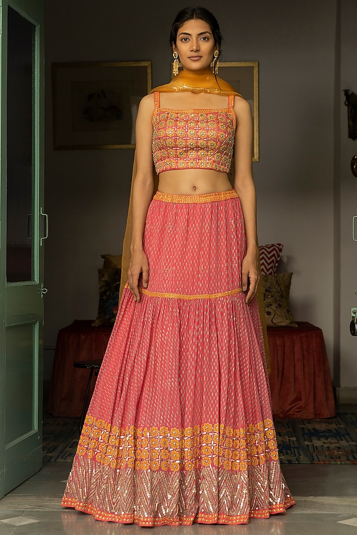 Pink Beads Embellishments Wedding Lehenga Set by Surbhi Gupta at Pernia's Pop Up Shop