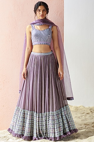 Mauve Block Printed Lehenga Set by Surbhi Gupta