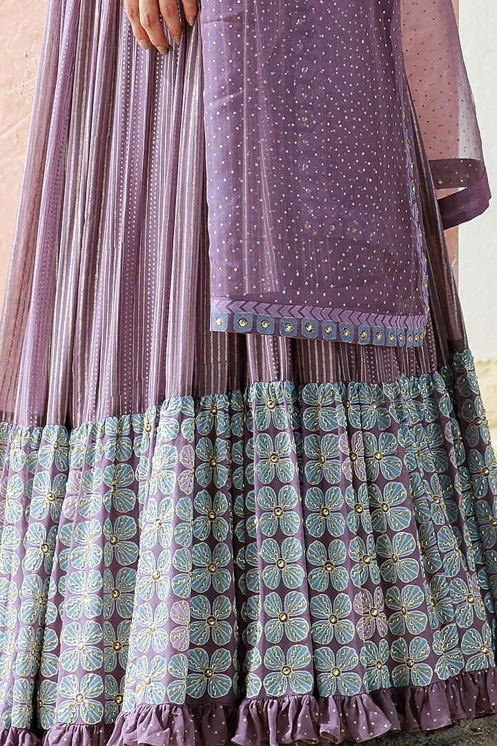 Mauve Block Printed Wedding Lehenga Set by Surbhi Gupta at Pernia's Pop Up Shop