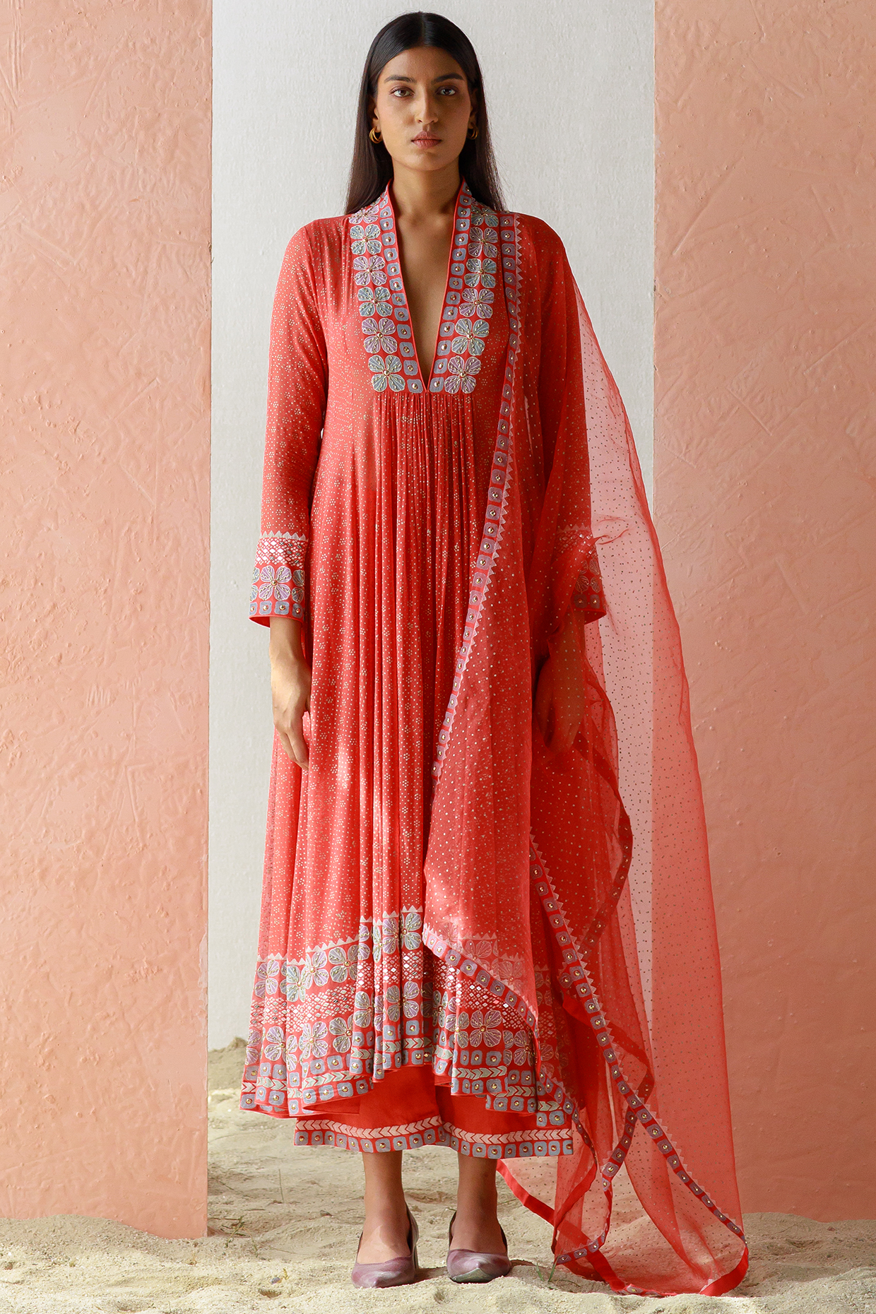 Rust Embroidered Anarkali Set by Surbhi Gupta at Pernia's Pop Up Shop