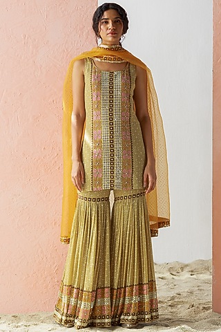 Moss Embroidered Sharara Set by Surbhi Gupta