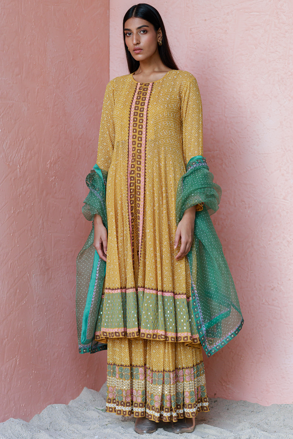 Ochre Block Print Sharara Set by Surbhi Gupta at Pernia's Pop Up Shop