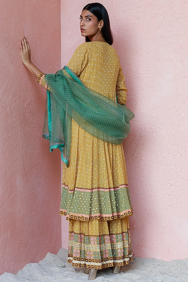 Ochre Block Print Sharara Set by Surbhi Gupta at Pernia's Pop Up Shop