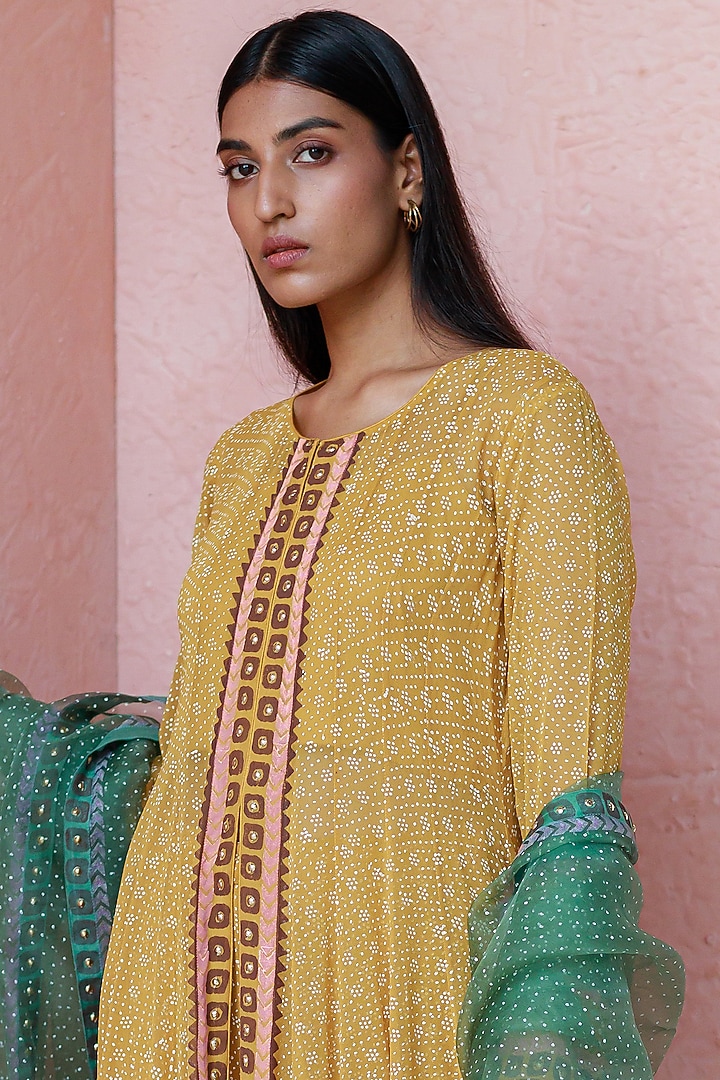 Ochre Block Print Sharara Set by Surbhi Gupta at Pernia's Pop Up Shop