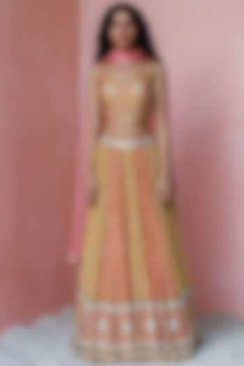 Ochre Embroidered Wedding Lehenga Set by Surbhi Gupta at Pernia's Pop Up Shop